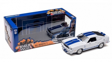 12880 Charlie's Angels (1976-1981 TV Series) - 1976 Ford Mustang Cobra II - White with Blue Racing Stripes 1:18